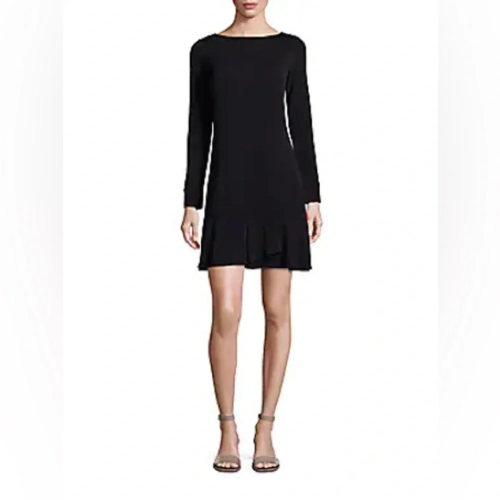 $300 TORY BURCH “Foster” Black Long Sleeve Ruffle Dress Gold Buttons Size Small